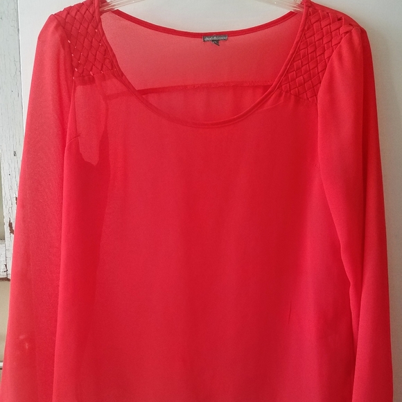 Red/orange sheer long sleeve top - Picture 3 of 6